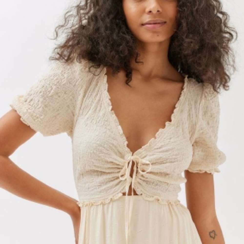 Urban Outfitters Cream Picnic Time Midi Dress Size Small Cottagecore Rustic